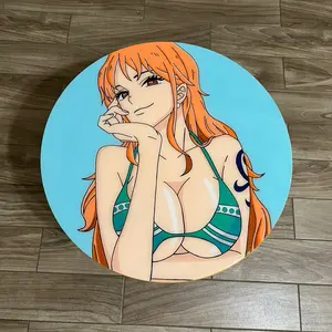 Nami Waifu Table - Round Design Featuring Cartoon Character with Orange Hair and Green Outfit