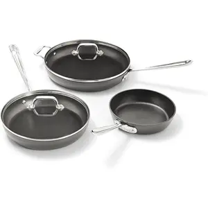 All-Clad HA1 Hard Anodized Nonstick Fry Pan Set – 5-Piece Cookware, 8", 10", 12" Skillets with Lid, Induction Compatible, Oven Safe to 500°F, Lid Safe to 350°F, Black