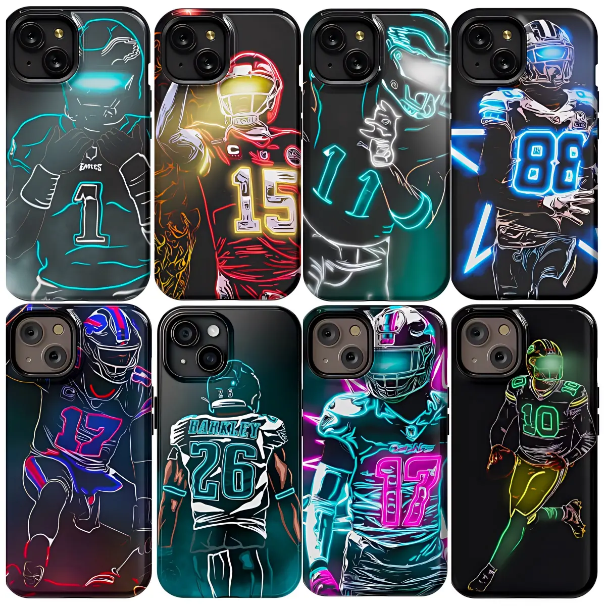 American Footballer Neon Style Phone Case for Suitable for iPhone 17/16/15/14/13/12/11 Pro Max/Plusand Samsung Galaxy S23-25, shock-absorbing, anti-drop protective case, lightweight, new fashion trend design
