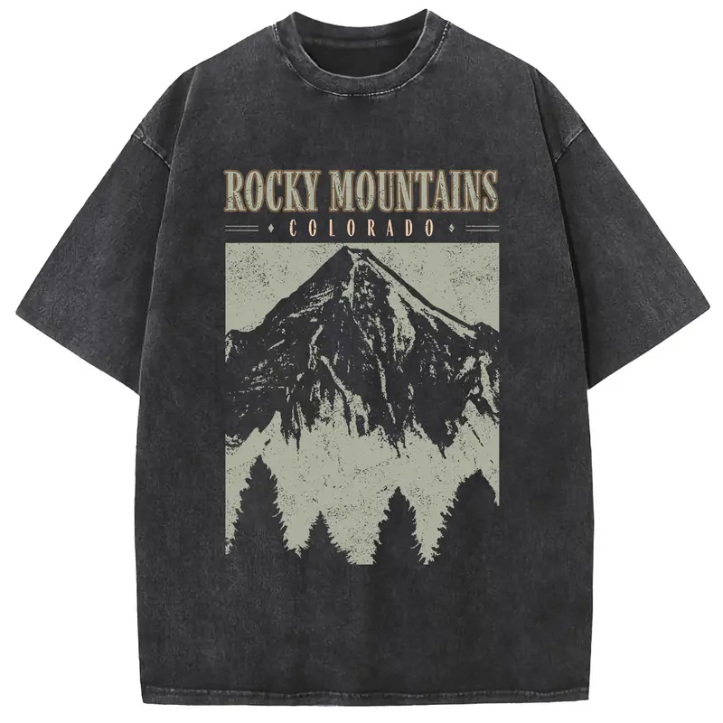 Women's Oversized Acid Washed Vintage Graphic T-Shirt - Short Sleeve, Round Neck, Heavyweight Cotton, Stylish Everyday Casual Streetwear, Standout Letter Graphic, Mountain Print, Washed Out Women's T-Shirt, Shortsleeve, 2Xl