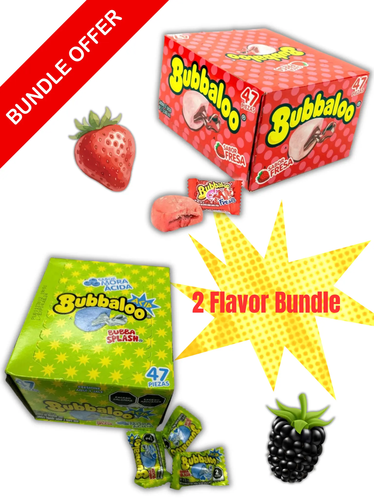 BUBBALOO – BUNDLE PACK (MORA ÁCIDA + FRESA) 94 Pieces BUBBALOO – BUNDLE PACK (MORA ÁCIDA + FRESA) 94 Pieces