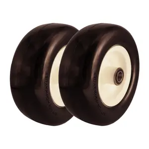 9x3.50-4 Flat Free Tire 1/2 & 5/8 Bearings, 3.5”- 5” Center Hub Solid Smooth Wheel Replacement for Zero Turn Walk-Behind Mower, Flat Free Lawn Mower Tire 9"x3-1/2" for Lawn & Garden, Set of 2