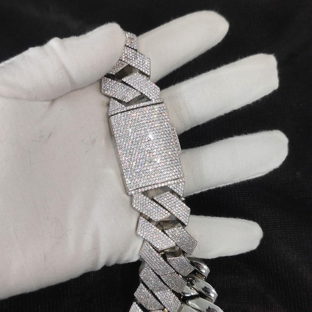 Pass Diamond Test GRA Moissanite 25mm Wide 6Rows  Solid Silver Cuban link chain for Rapper Hip Hop VVS Iced Out Necklace