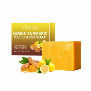 Lemon Turmeric Kojic Acid Soap Bar Exfoliating Cleanser for Acne, Dark Spots & Uneven Skin Tone, Face & Body Daily Cleansing Soap 100g
