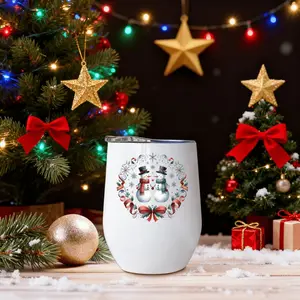 1pc 12oz Christmas water bottle, cartoon snowman couple design, durable double-walled insulated stainless steel with lid, leak-proof water cup, coffee cup, wine glass, Valentine's Day gift, Thanksgiving gift, suitable for gifting.
