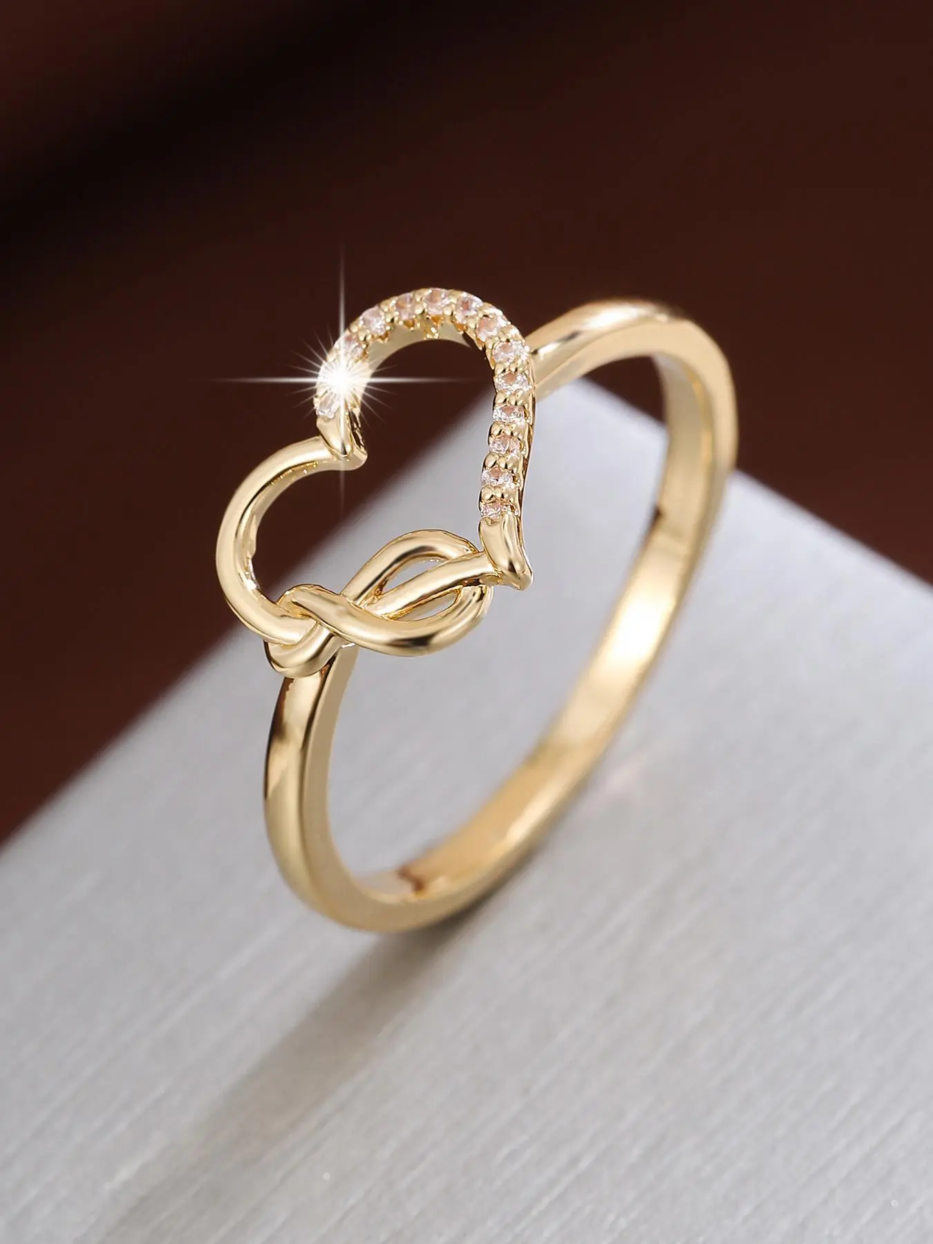 Hollow Out Heart Design Rhinestone Decorated Ring, Heart Shaped Ring, Elegant Rhinestone Ring, Beautiful Rings, Jewelry Rings, Fashion Accessories for Women, Trendy All-match & Exquisite Jewelry for Birthday Gift