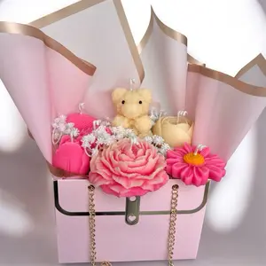 Candle Flower Bag - Decorative Floral Arrangement with Pink and White Flowers in Gift Box - Elegant Wax Bouquet for Special Occasions witchy decor sassy gift Heal the