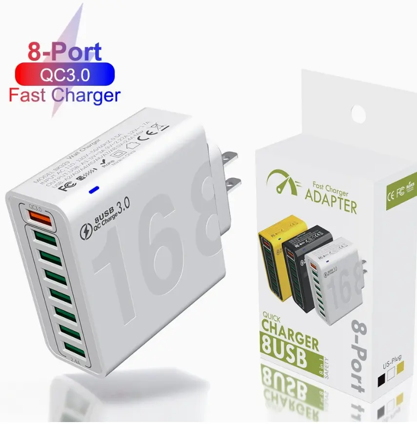 8-Port Smart USB-C & USB-A Fast Charging Hub for Phones & Tablets, 8-Port Fast Charging USB Hub (4 USB-C + 4 USB-A) Portable Smart Charger for Multiple Devices Smart Charger Usb C Adapter Multiport Usb Ports Output