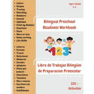 COLORFUL Bilingual Preschool Readiness Workbook / Libro de Trabajo Bilingües de Preparacion Preescolar: Colors, Matching, Numbers 1-10, Alphabet, ... writing (Bilingual Childrens' Activity Books) Paperback – Large Print, June 14, 2024