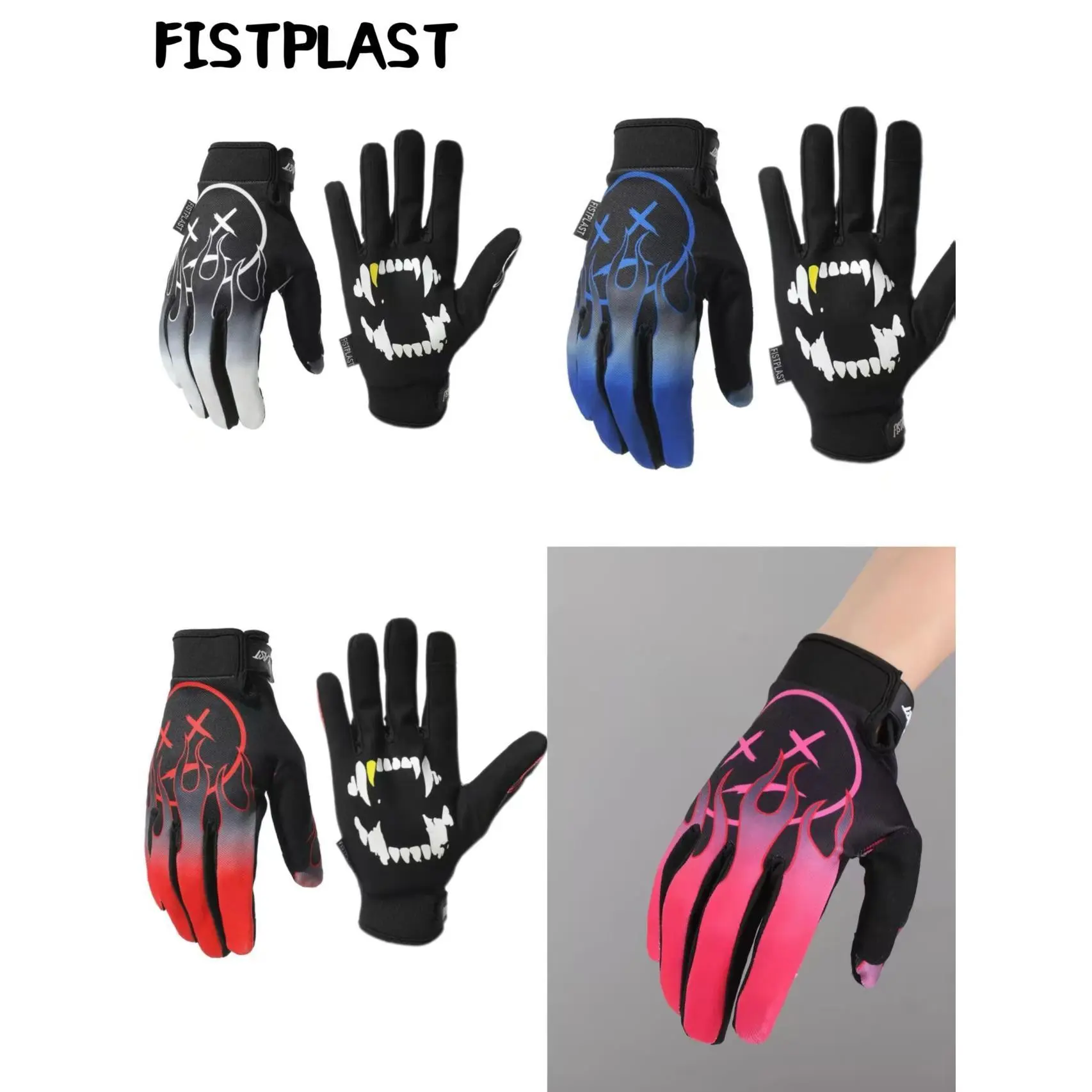 24new fistplast Personality Pink Flame women  Wheel Glitz Riding dirt bike long finger touch screen gloves