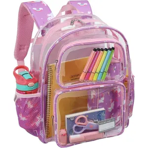 KF5-065 Clear Backpack for Girls - 15 Inch Clear Bookbag for Kids Aged 3 to 8 Heavy Duty Transparent Backpack for School, Cute See Through Bag with Reflective Strip, Purple Tie-dye