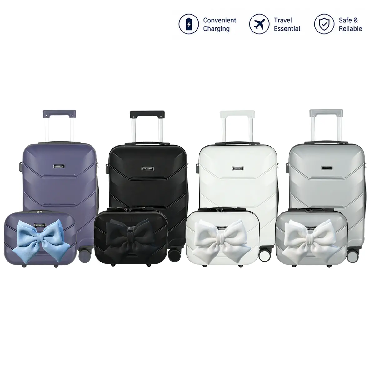 Hardside Polycarbonate Luggage Sets, 2-Piece Carry On Luggage (13" & 20") - Lightweight, USB Port, Leakproof Cup Holder, Hook, TSA Lock, Spinner Wheels, Phone Holder, Ideal Father's Day Gift