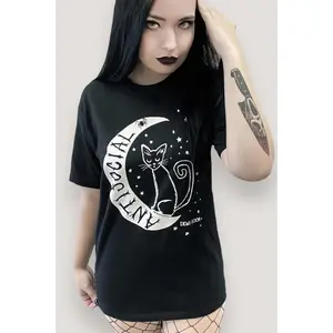 AntiSocial Cat Witch Moon Boyfriend SS Tee- Black