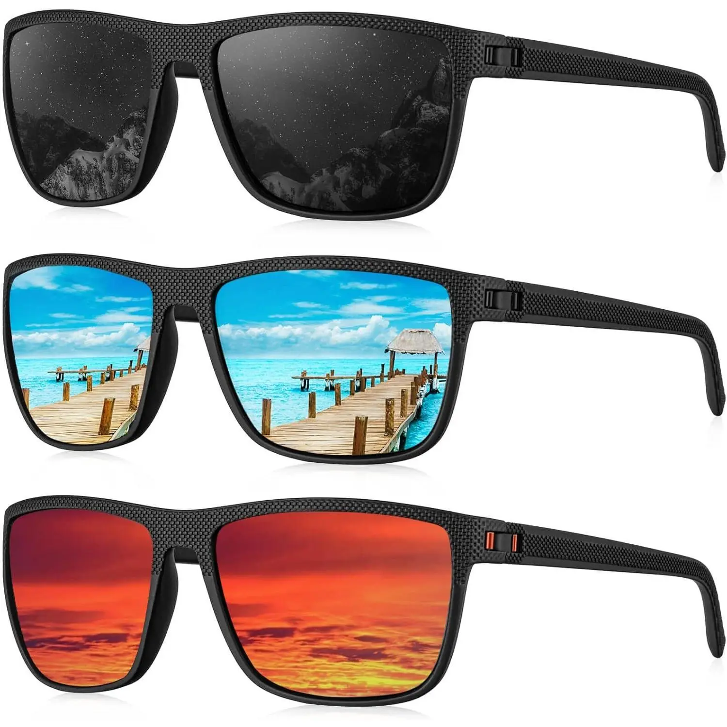 Men's Black Full Rim Polarized Sunglasses - Male Casual UV Protection Eyewear, Lightweight Durable Sports Sun Glasses for Driving, Fishing