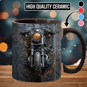 Washable Stylish Classic Printed Biker Ceramic Coffee Mug - Drink Beverage Cup, Rider Season Gift, Model bik5151