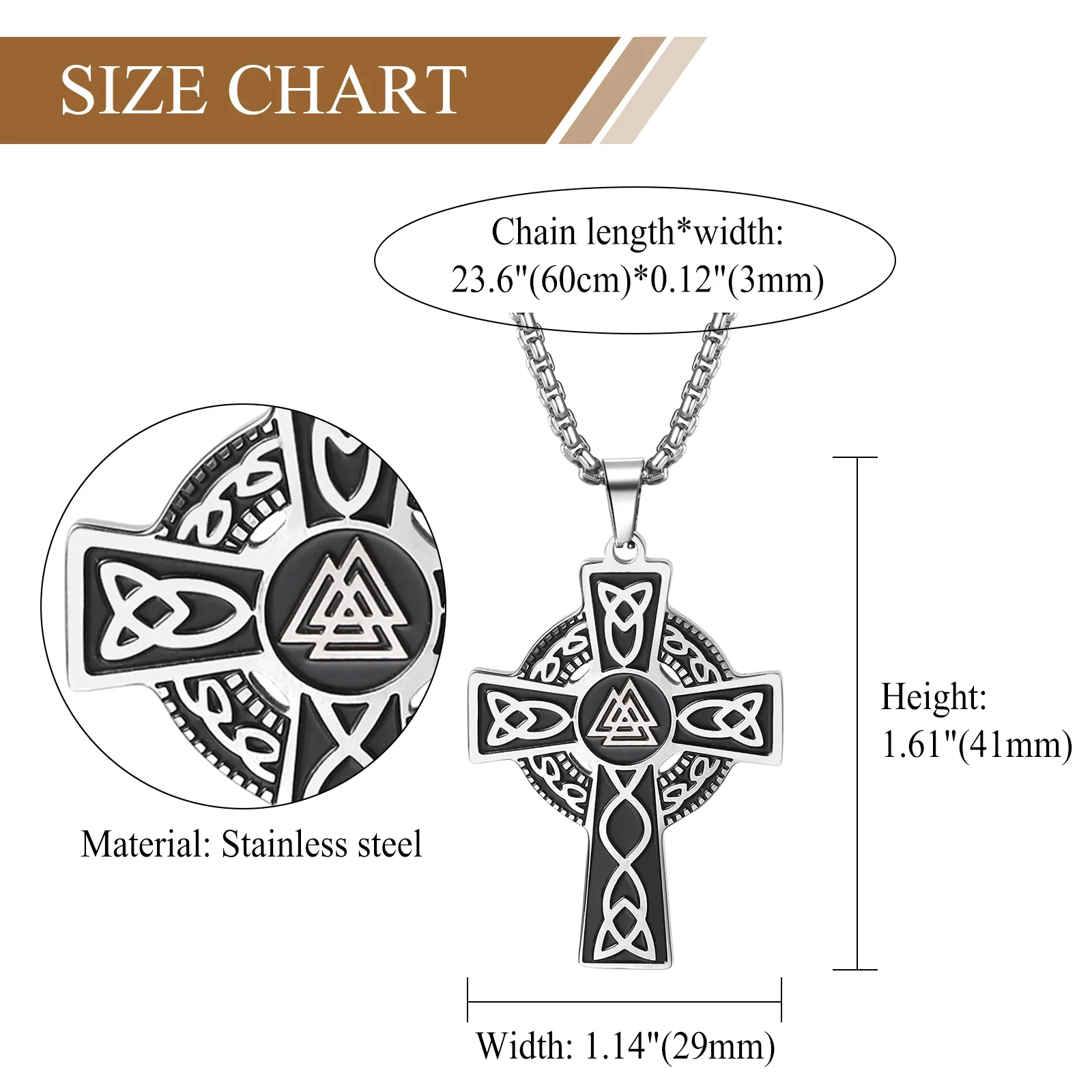 OIDEA Stainless Steel Viking Cross Norse Odin Triangle Knot Celtic Amulet Necklace - Men's Gothic Amulet Necklaces, Casting Metal Circular Emblem Costume Jewelry, Gothic Necklaces
