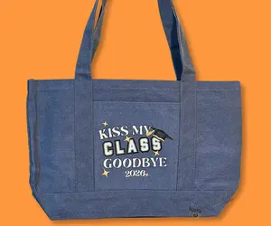 KISS MY CLASS - GRAD 2026 - CANVAS POCKET TOTE - DENIM BLUE