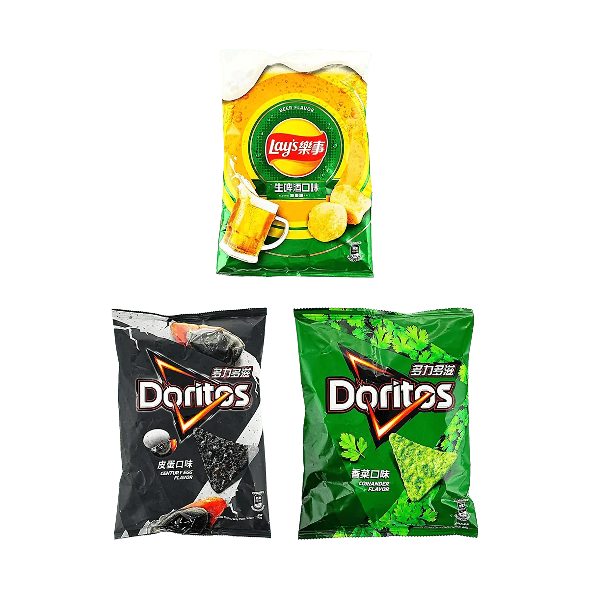 Doritos Taiwan Limited Edition 3-Flavor Snack Pack: Century Egg, Cilantro & Beer Flavors (240g)