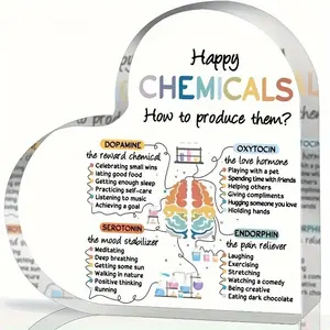 Acrylic Heart Shaped Chemicals Guide Sign, Dopamine Oxytocin Serotonin Endorphin Info Heart Decoration, Wellness Mental Health Gifts for Home, School, Therapy Office
