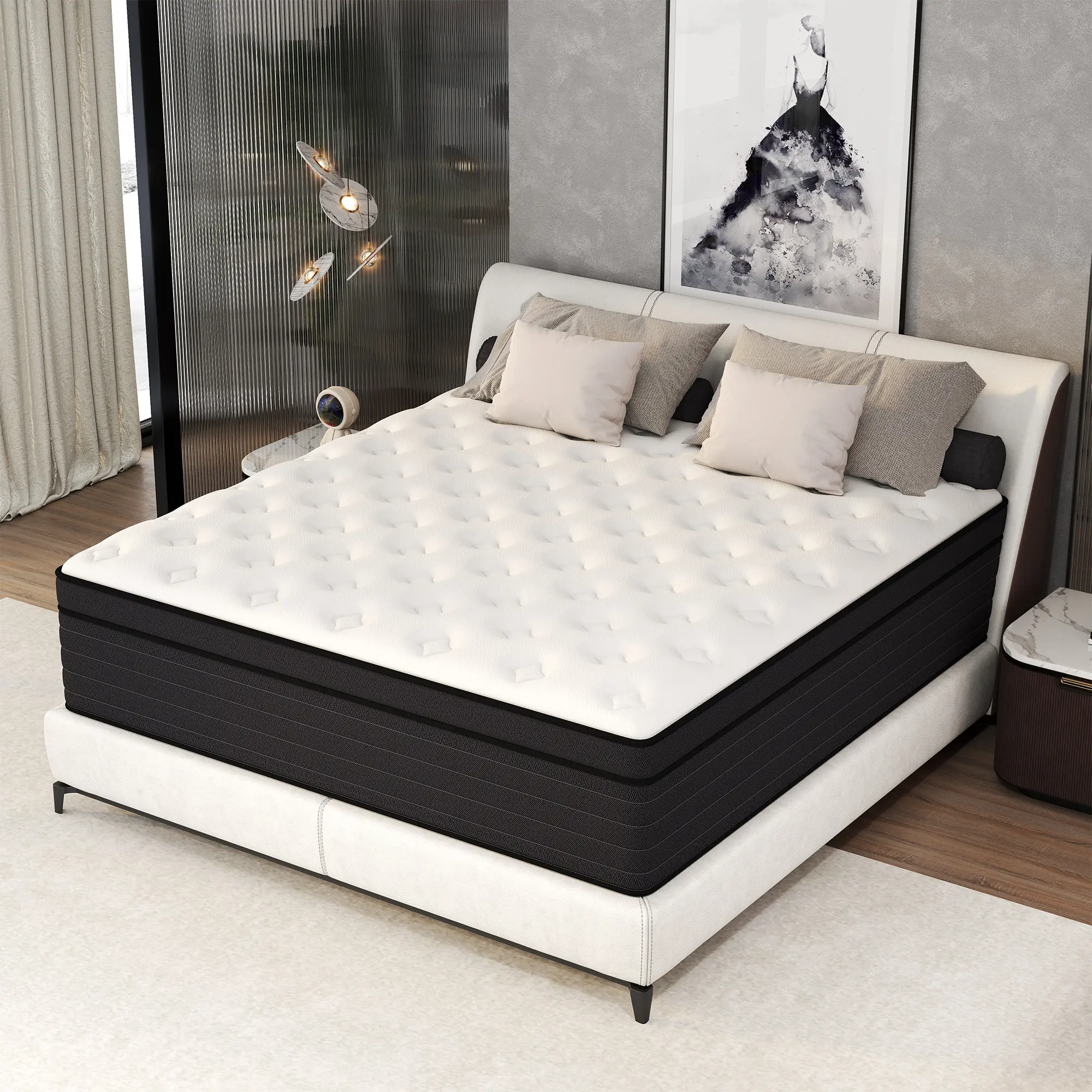 BOMASS 12/14 Inch Twin Full Queen King Size Mattress Gel Memory Foam Hybrid Individual Pocket Spring Bed in a Box Medium Firm Body Support, Hybrid Boxed Mattress, Supportive Hybrid Mattress