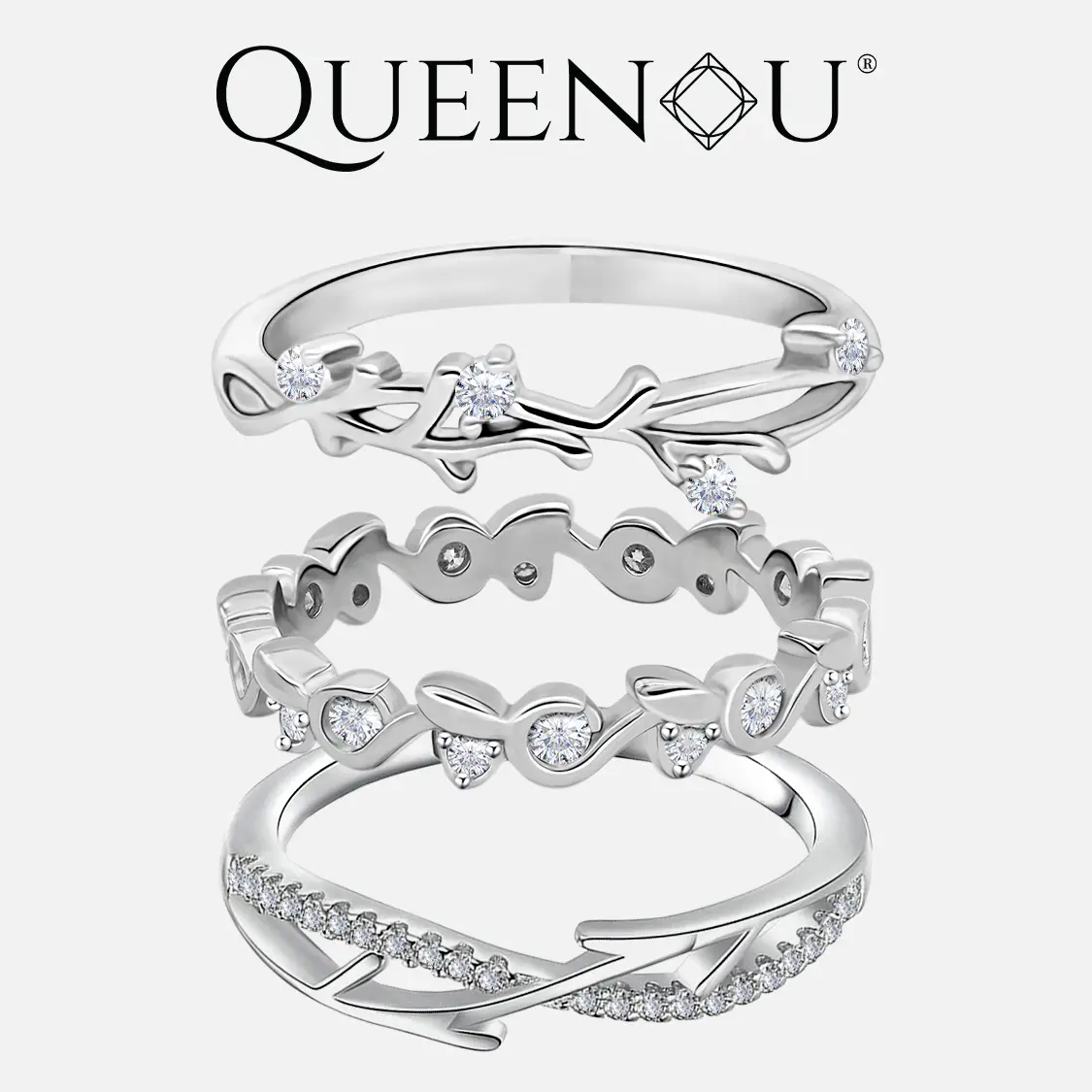 【926】Springtime greenery and new branches Synthetic Moissanite Rings