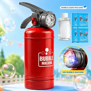 Portable Fire Extinguisher Bubble Blower for Kids, Automatic 6-Hole Bubble Machine with Colorful LED Lights & Bubble Solution, Outdoor Birthday Party Summer Toy for Boys Girls