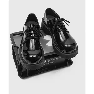 New Men's Bright Black Business Casual Leather Shoes Big Head Derby Niche Low-Top Thick-Soled Height-Increasing Men's Shoes by Life Made