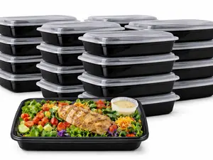 12oz One Time Use Plastic Black BPA Free Food Prep Containers, Nuts Container, Bento Box, Fast Food Take Out Box, BBQ Box, Portable, Stackable, Extra Thick, Microwavable, Freezer Safe, Disposable, Leak proof, Dish Washer Safe