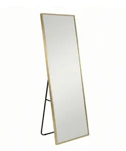 59"x16" Full Length Mirror Floor Standing, Anti-Rust Aluminum Frame, Rectangle, Gold