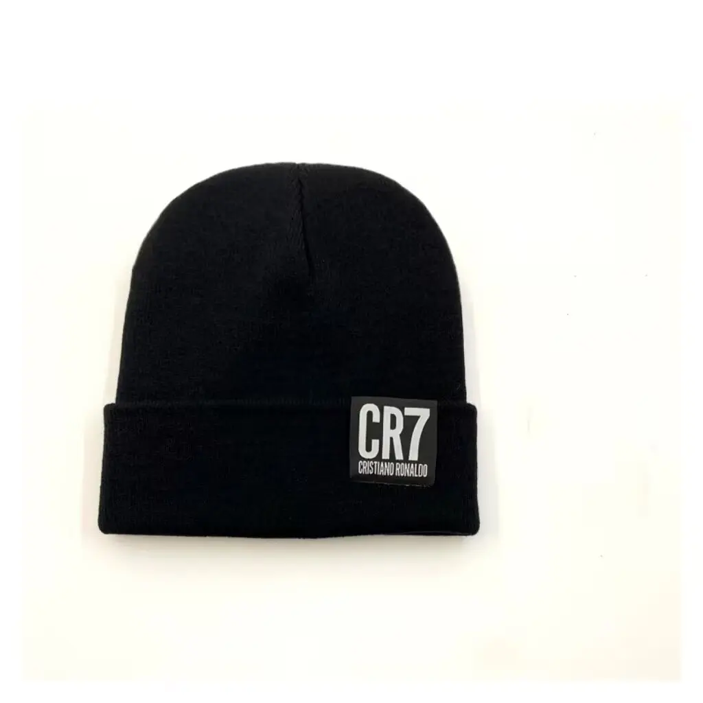 Unisex Black Beanie, Cuffed Knitted Winter Hat with Embroidered Number 7, Warm Trendy Skull Cap for Soccer Fans, Beanie Black, Beanies Hats, Fashion Beanie Hat