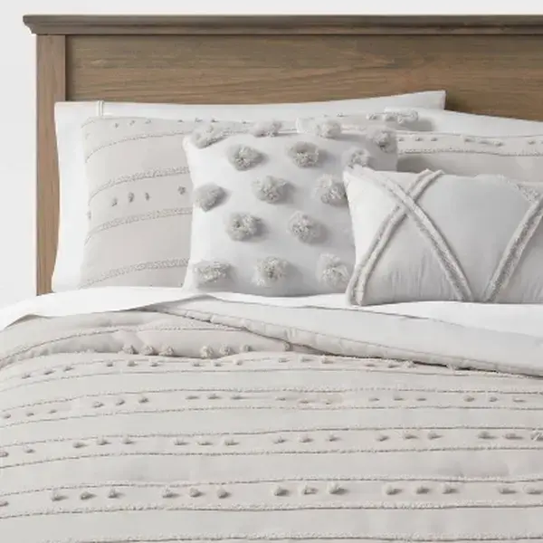 Threshold 5pc Quinlan Clipped Stripe Dot Comforter Bedding Set - Striped, Comfy, Decorative Design with Tuck-Secure Shams, 6in Envelope Hold, Striped Bedding Set
