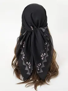 Floral Chiffon Scarf, Floral Pattern Shawl, Versatile Head Scarf, Neck Bandana & Bag Accessory, Soft Sheer Fabric, Minimalist Modest Style, 90x90cm