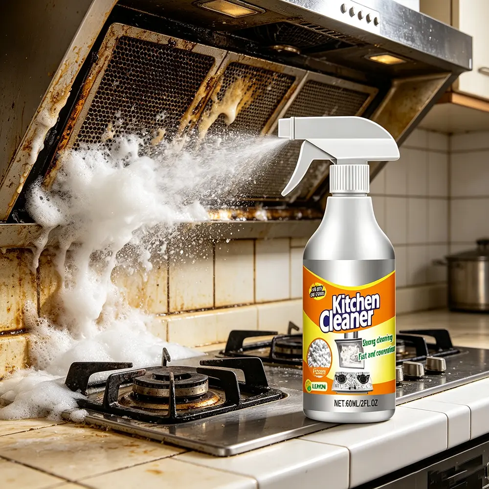 Heavy-Duty Kitchen Foam Cleaner – Dissolves Stove & Range Hood Grease in Minutes, No-Drip Formula Clings to Walls & Vents, No Scrubbing, No Fumes, Spray