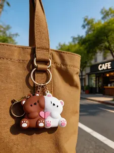 Adorable Bear Heart Magnetic Keychain Set, Perfect Valentine's Day Gift, Fashion Animal Charm for Bags, Cute Couple Accessory, Keychain Pendant