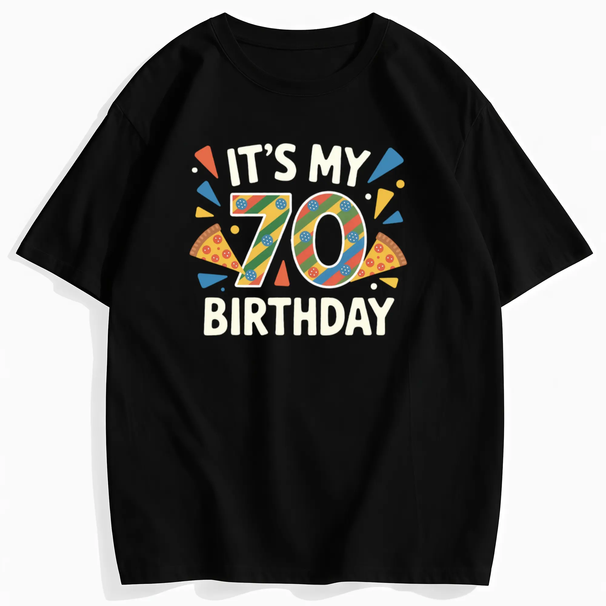 Women's Funny 70th Birthday Party Shirt - "It's My Birthday" Pizza Graphic Tee - Top for Grandma Birthday Gifts, Birthday Party Outfits - Machine Washable Casual Casual Attire, Celebration Apparel, Playful Graphic Tee, Comfortable Fit