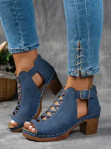 Summer women's comfortable and breathable Lace up high-heeled sandals, Adjustable strappy sandals, hollowed out fish mouth sandals, lightweight and suitable for all day wear, adjustable buckle strap, Casual beach sandals