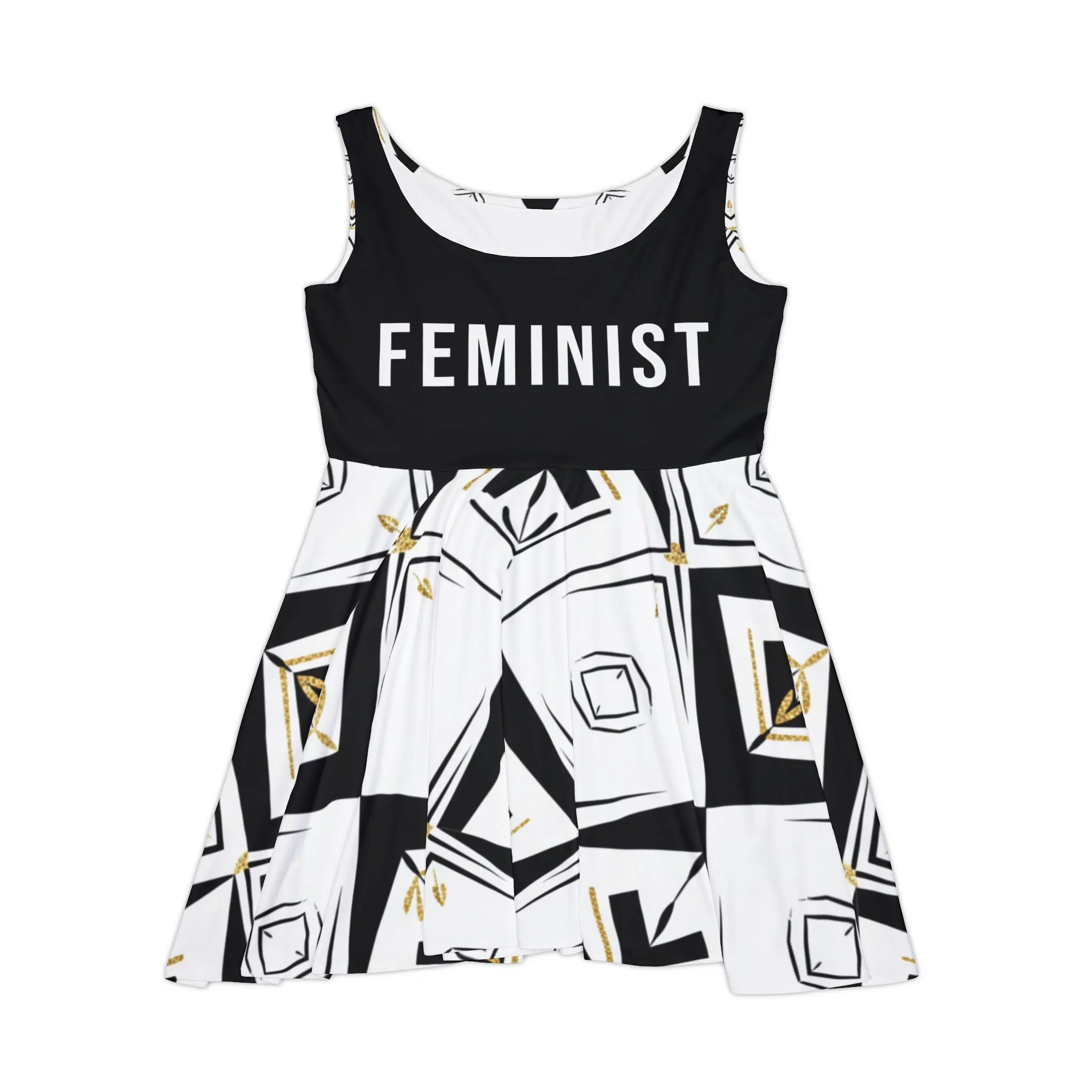 Feminist Skater Dress | Black White Geometric All-Over Print