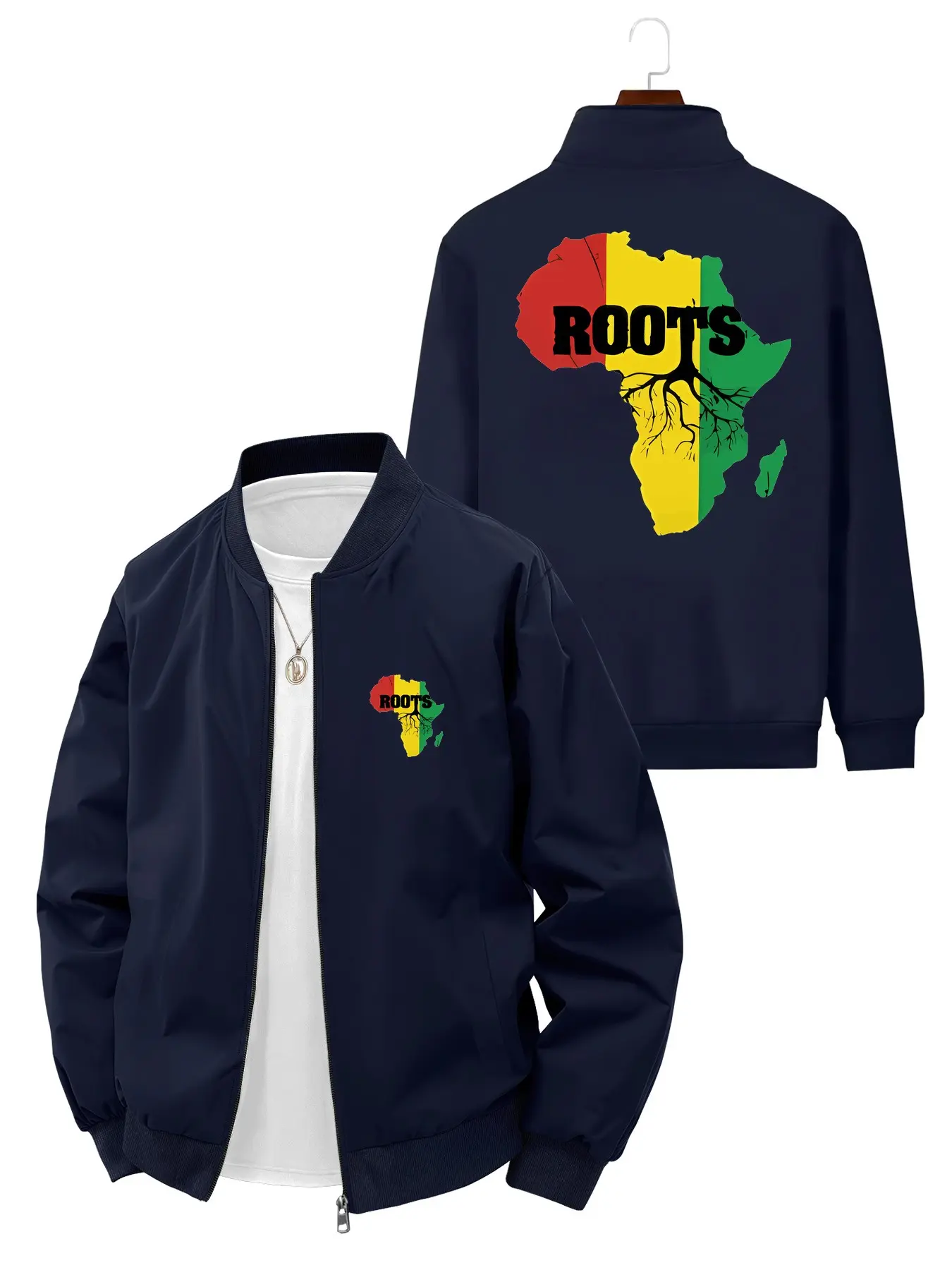 Trendy Fashion Men's African Map Tree Root Pattern Printed Stand Collar Jacket for Daily Wear and Casual Occasions