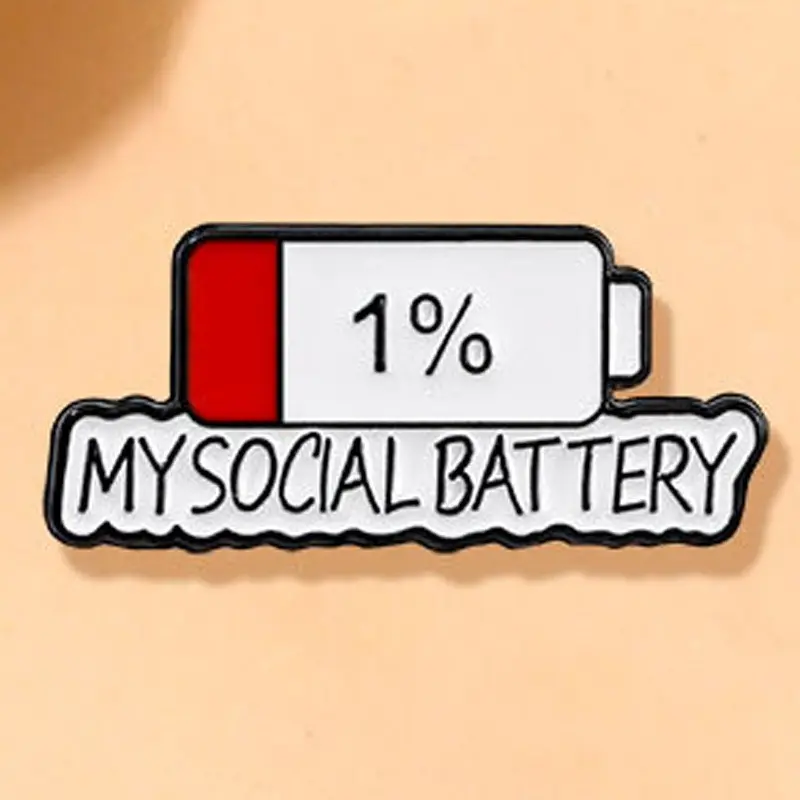 "My Social Battery 1%" Humorous Acrylic Brooch - Quirky Battery Level Design for Backpack & Clothing Decoration