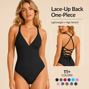 One-Piece Swimsuit: Plunging V Neck Sculpting Tummy Control Bathing Suit Swimswimsuits Swimwear with Adjustable Lace-Up Back (Size XS-3XL) Swimoutfit Bathing suit #DealsForYouDays