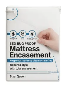 Luxury Mattress Encasement with Waterproof & Bed Bug Protection. Soft knit fabric with TPU backing. Breathable, hypoallergenic, and noiseless. Fits mattresses up to 15 inches deep. Full zip closure covers top, sides, and most of the back
