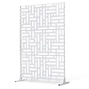 【Spotlight Day】VEVOR Metal Privacy Screen, 47" W x 76" H Outdoor Privacy Screens 3-Panel, Freestanding Outdoor Divider with Stand, Decorative Garden Steel Privacy Fence for Balcony Patio Indoor Room Hot Tub White