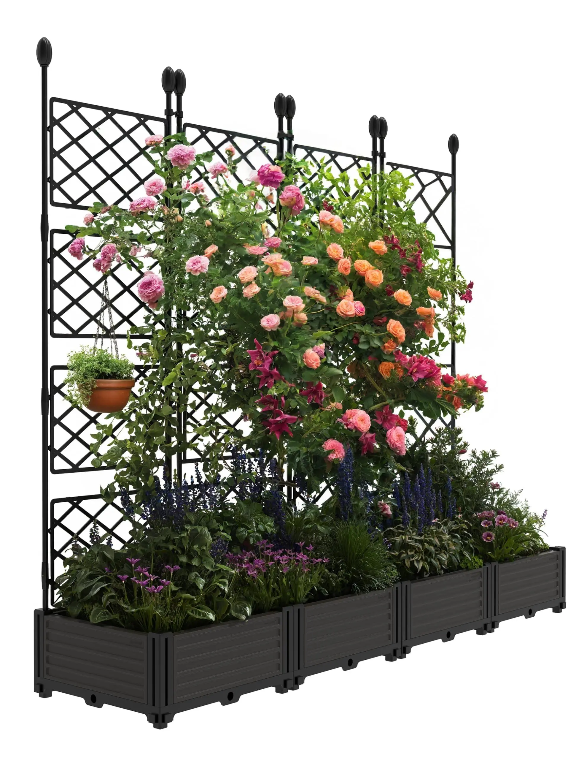 4 PCS Raised Garden Bed Kit with Trellis - Vertical Planter Box for Balcony Privacy Screen, Small Space Gardening, Climbing Plants, Vegetables & Flowers - Patio, Deck Outdoor Planter