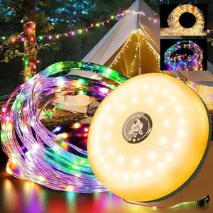 32.8ft 4-In-1 RGB Extendable Camping String Lights, Rechargeable LED Fairy Lights, RGB Led Effects, Warm & Multi-Color Modes, Ideal for Tents, Parties, Patios, Outdoor Decor