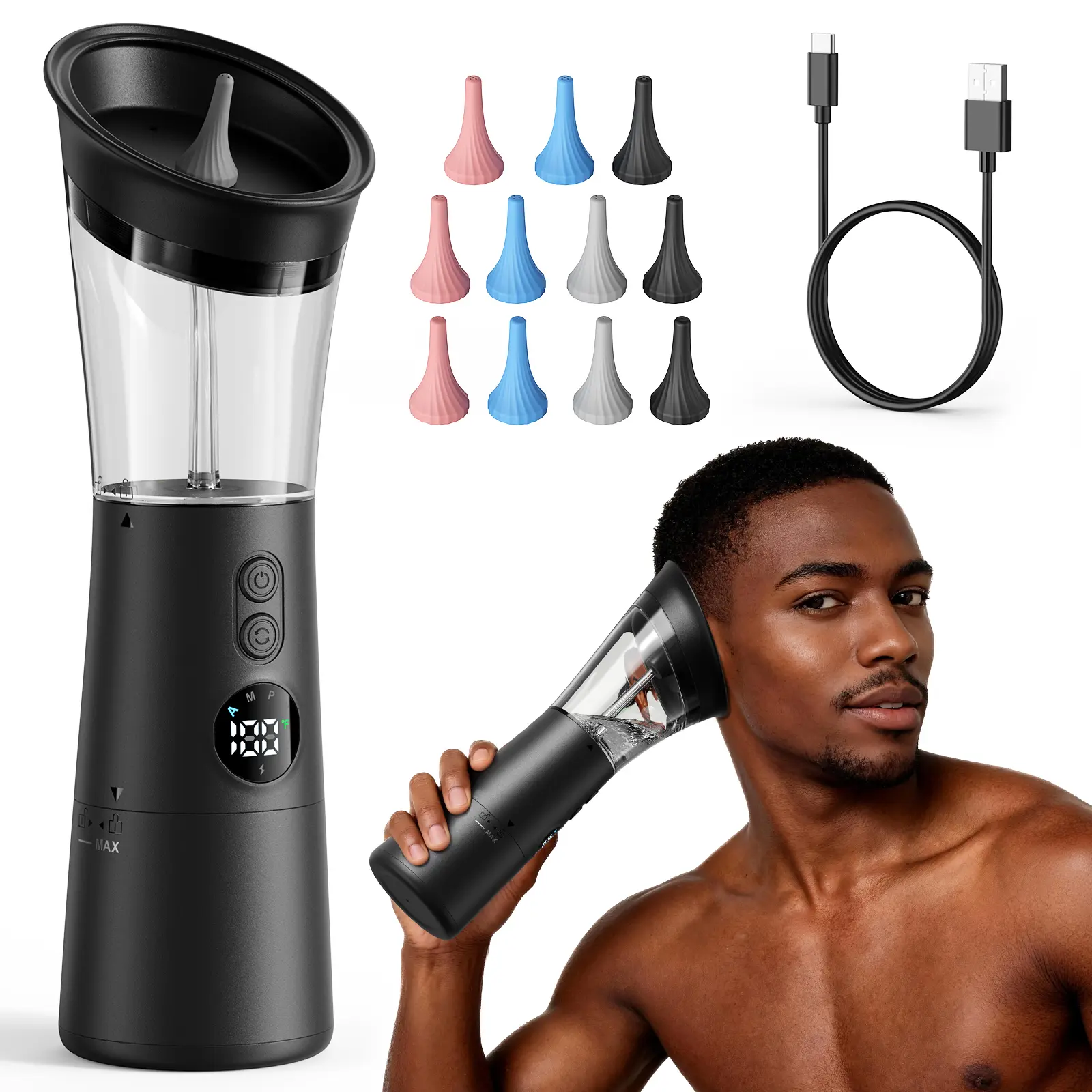 Smart Electric Ear Wax Removal Tool with Temp Sensor & LED Safety Light, 4 Pressure Modes Ear Cleaner System, Painless Water Ear Flushing Kit with 11 Tips, 2000mAh IPX7 Waterproof Ear Washer for Home