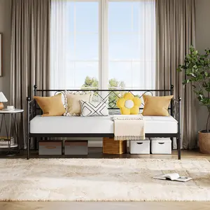 Heavy Duty Steel Slats Twin Daybed Frame with Pull-Out Trundle – Space-Saving Sofa Bed – Noise-Free and Easy Assembly – Ideal for Bedroom, Guest Room, Living Room