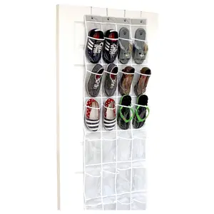 24 Pockets - Simple and Crystal Clear Over The Door Hanging Shoe Organizer, Gray (64'' x 19'') Hangable