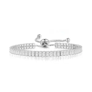 MINDEKA Elegant Silver Plated Tennis Bracelets for Women with 4mm Cubic Zirconia CZ Adjustable Stackable Jewelry Gift for Prom Wedding