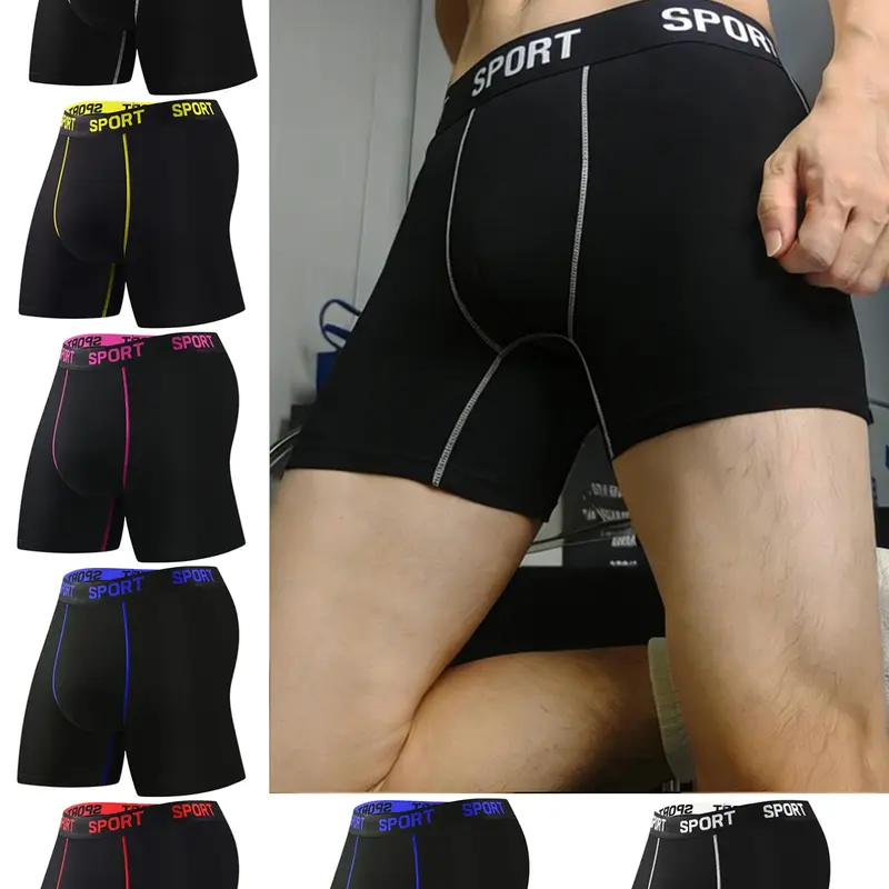 7 pcs Men's long flat corner underwear, Stretchy sports underwear, Workout training underwear, Workout innerwear, Comfortable, breathable, lightweight, soft, tight fit, suitable for home wear and fitness boxing, Breathable boxer briefs