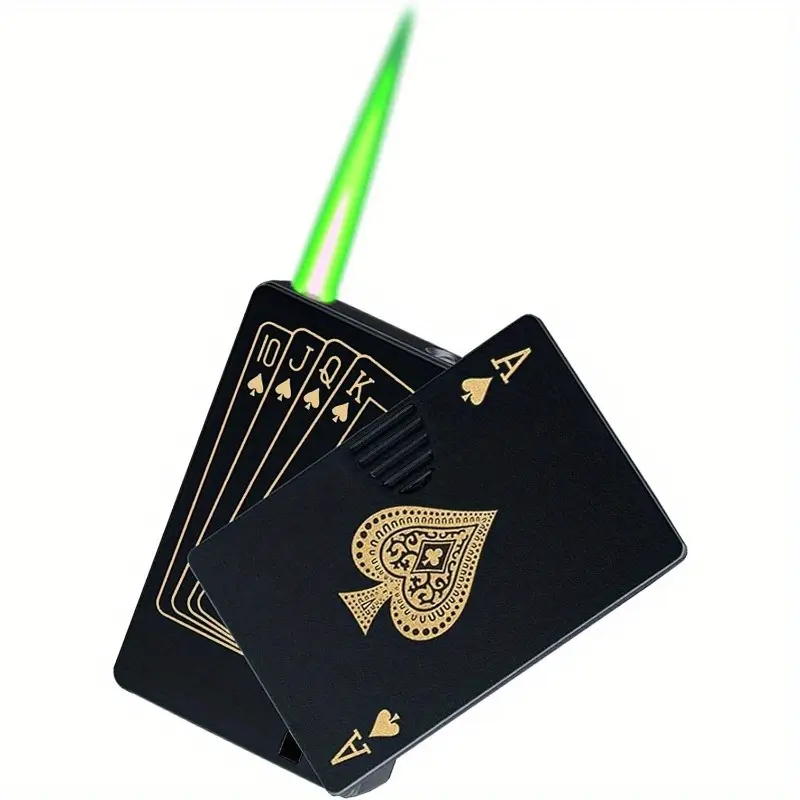 (Butane Gas Not Included) Green/Red Flame Ace Card Lighter, Cool Windproof Lighter,Cute Poker Design, Refillable  Lighter, Suitable for Outdoor, Indoor, Camping, Barbecue, Candles, Birthdays, Gifts